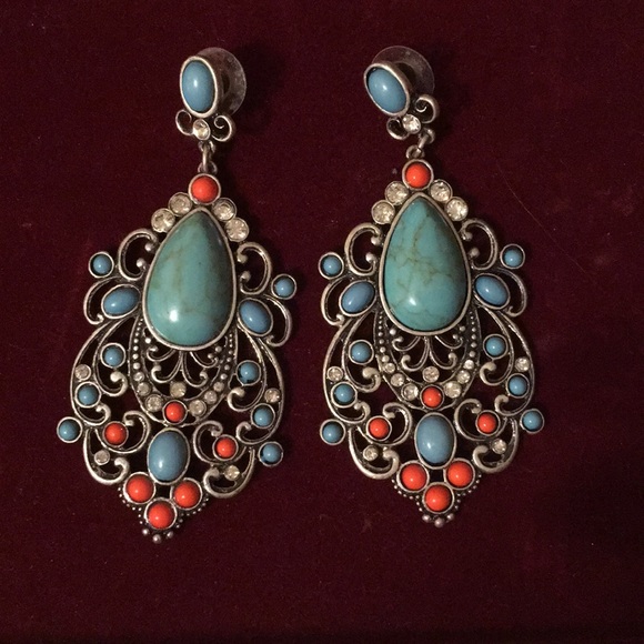 Large Turquoise Bling Western Earrings - Picture 1 of 3